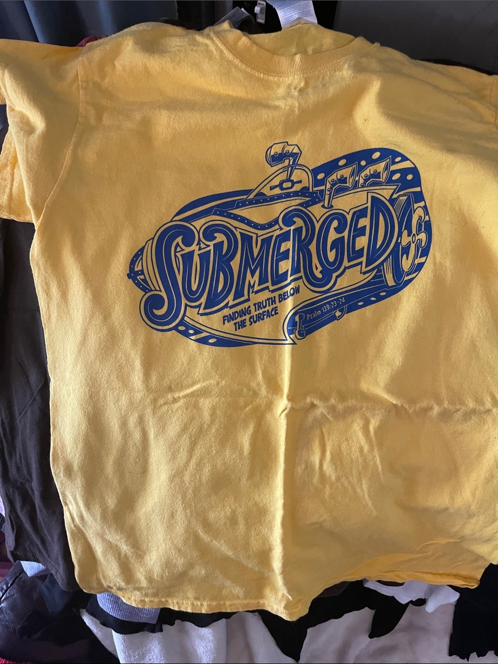Gildan Yellow Tee with Blue Submerged Graphic